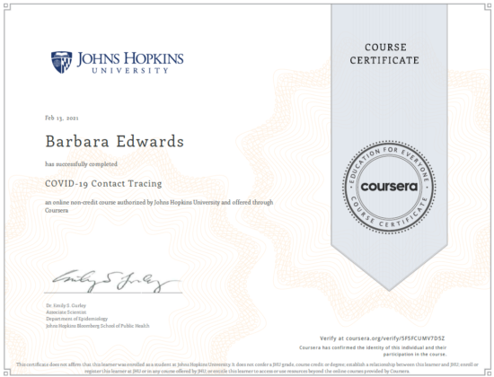 Contact Tracing Certificate